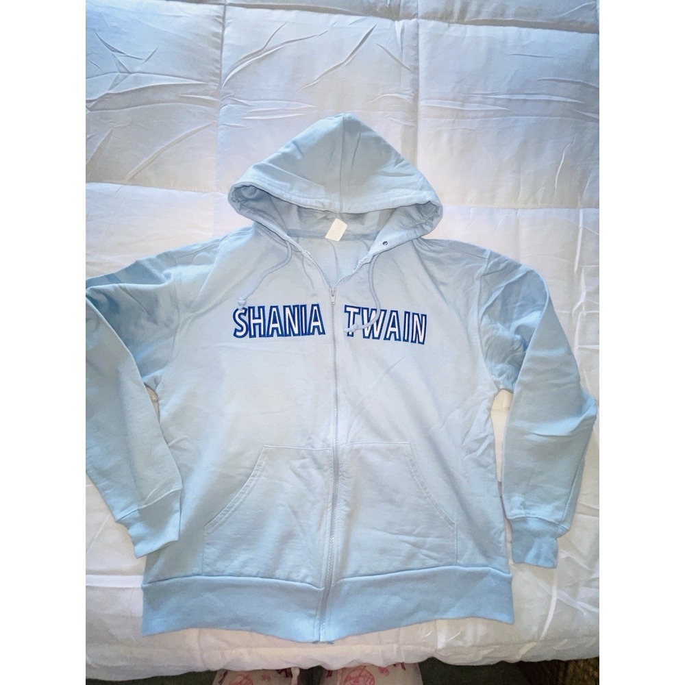 Shania Twain Full Zipper Hoodie-Powder/Baby Blue Color-Size XLarge